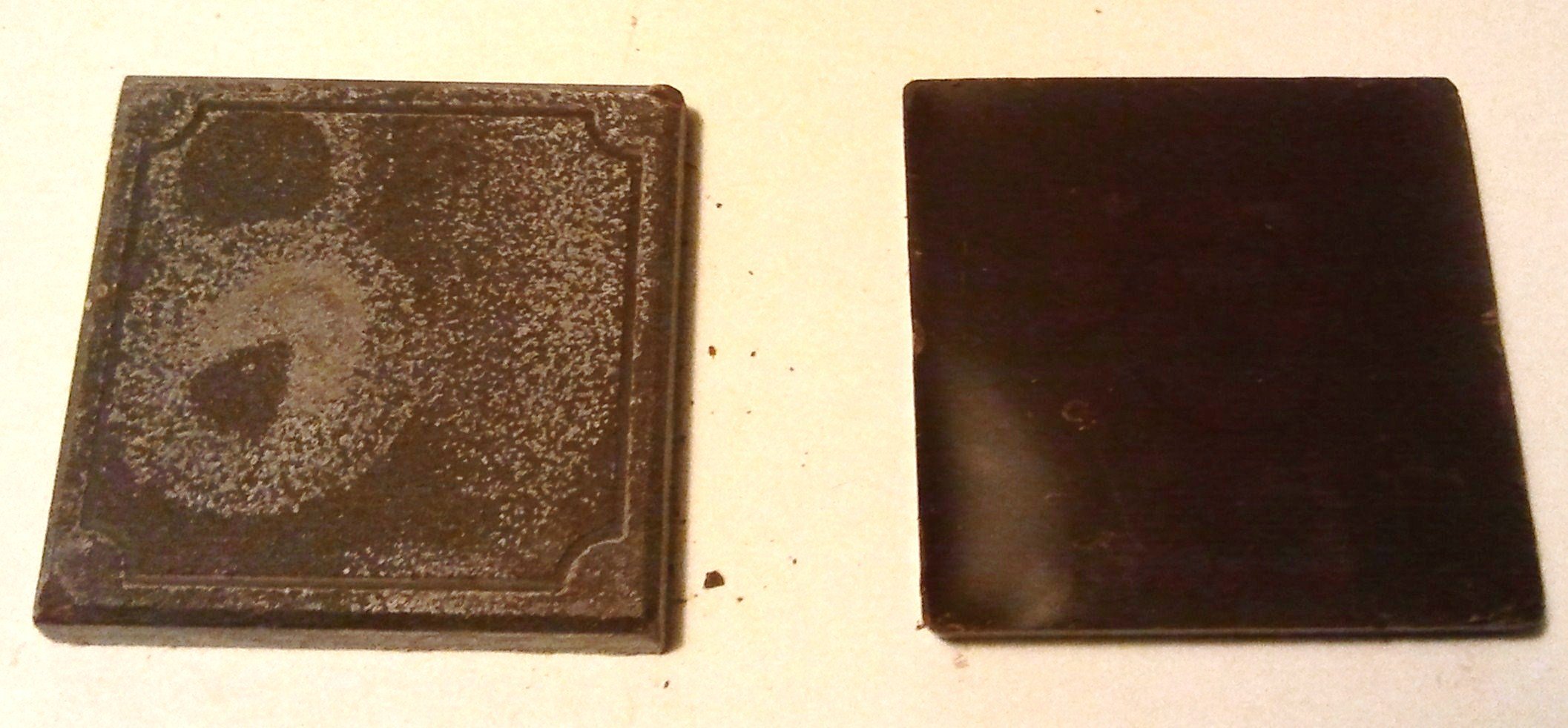 On the right, a form V polymorph. On the left, the form VI polymorph. All chocolate eventually spontaneously converts to the form on the left.